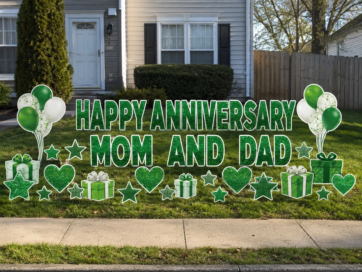 Happy Anniversary Mom and Dad anniversary yard sign sample setup