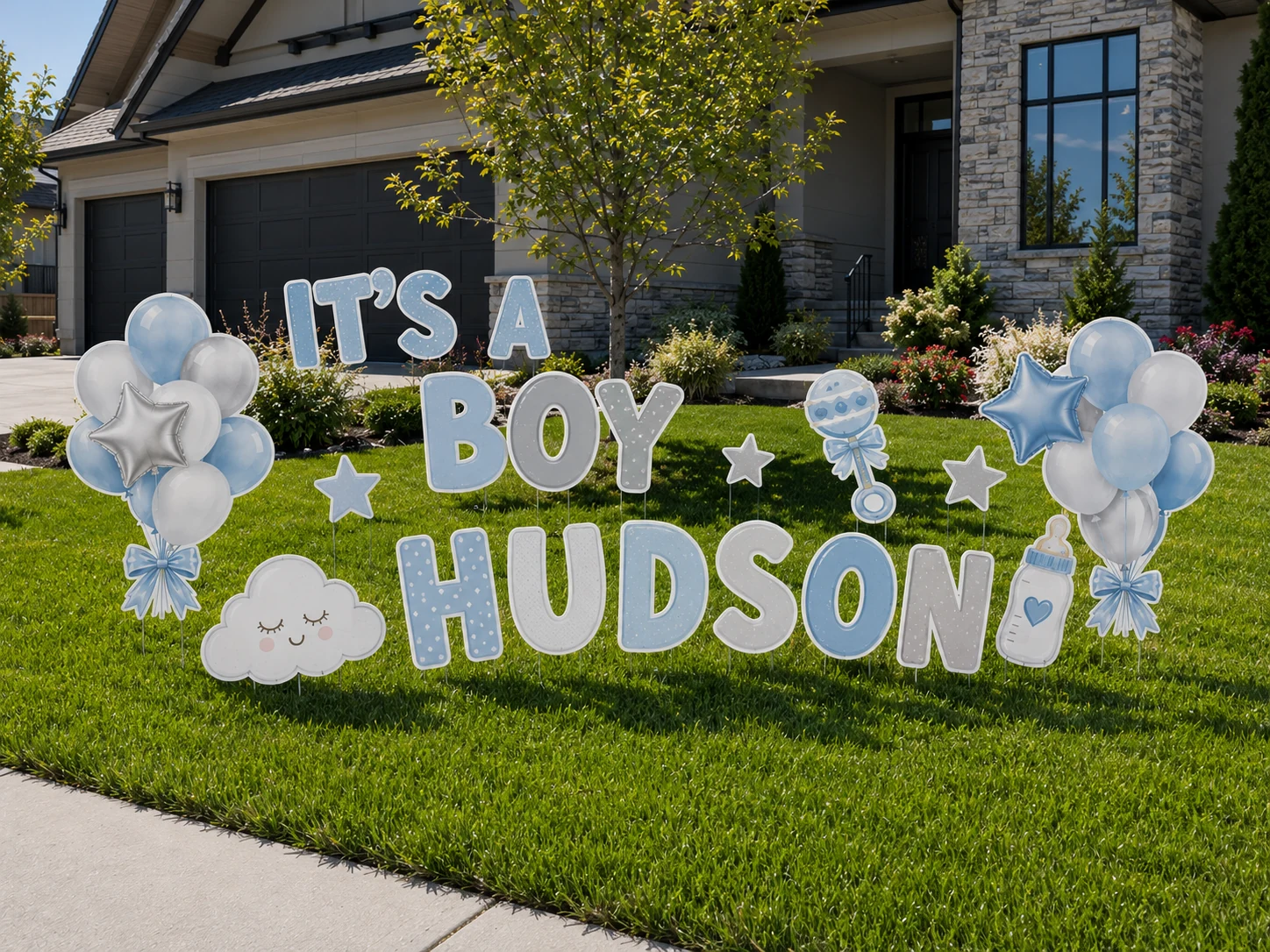 It's a Boy Hudson baby yard sign sample setup