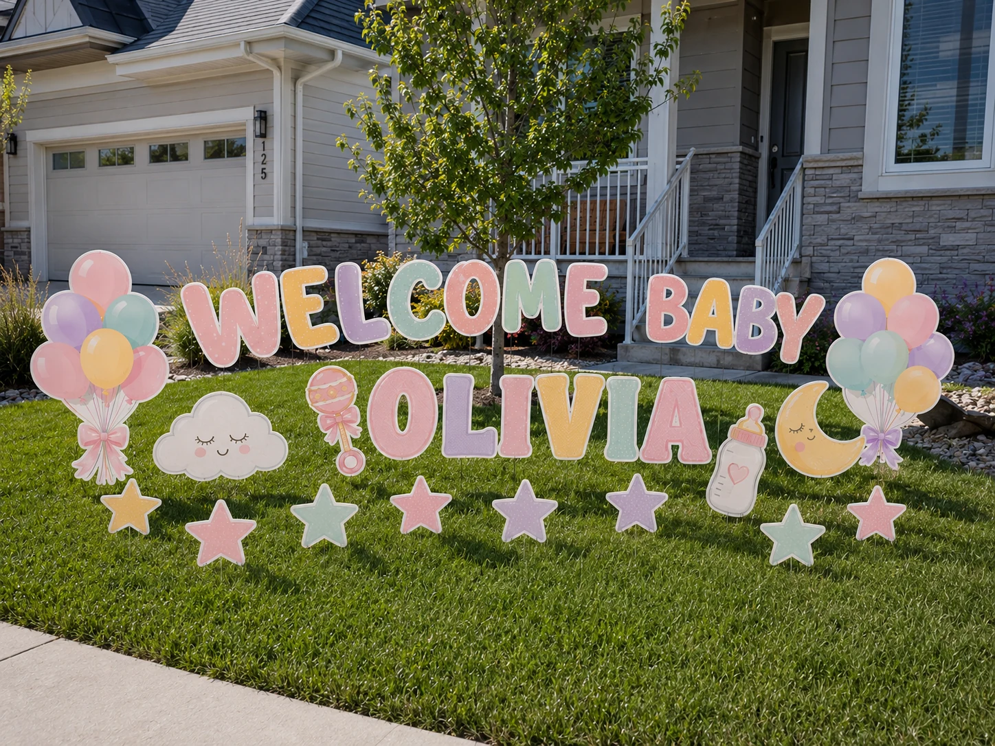 Welcome Baby Olivia Front Yard baby yard sign sample setup