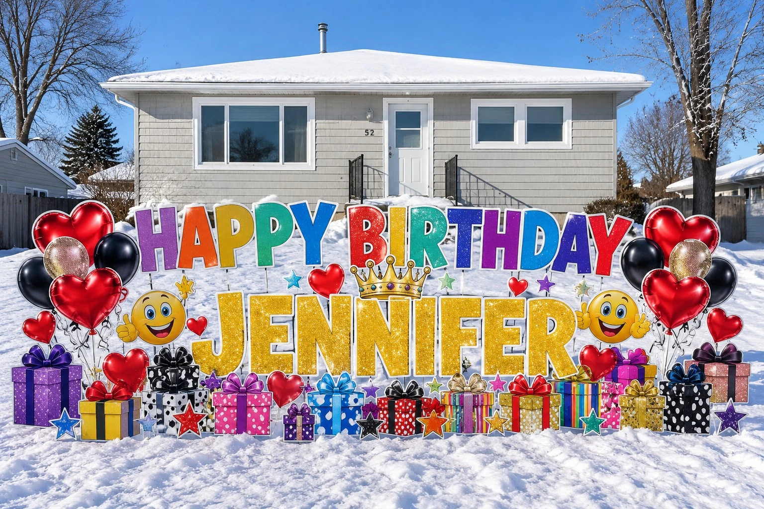Happy Birthday Jennifer birthday yard sign sample setup