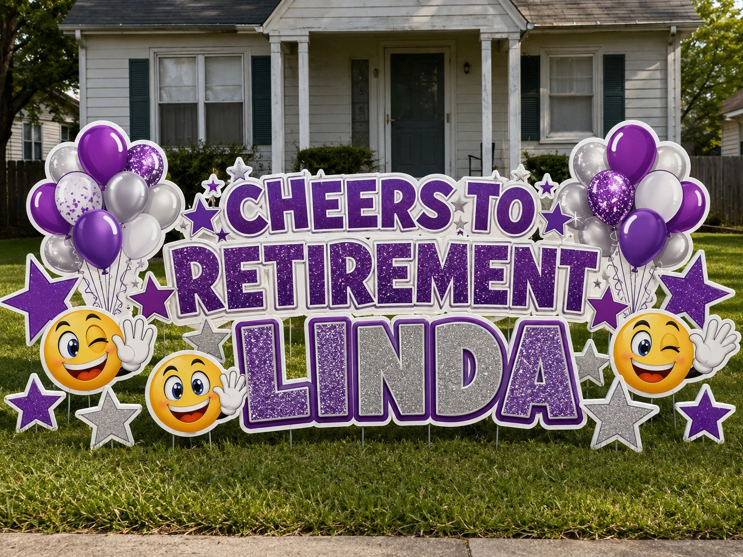 Cheers to Retirement Linda retirement yard sign sample setup