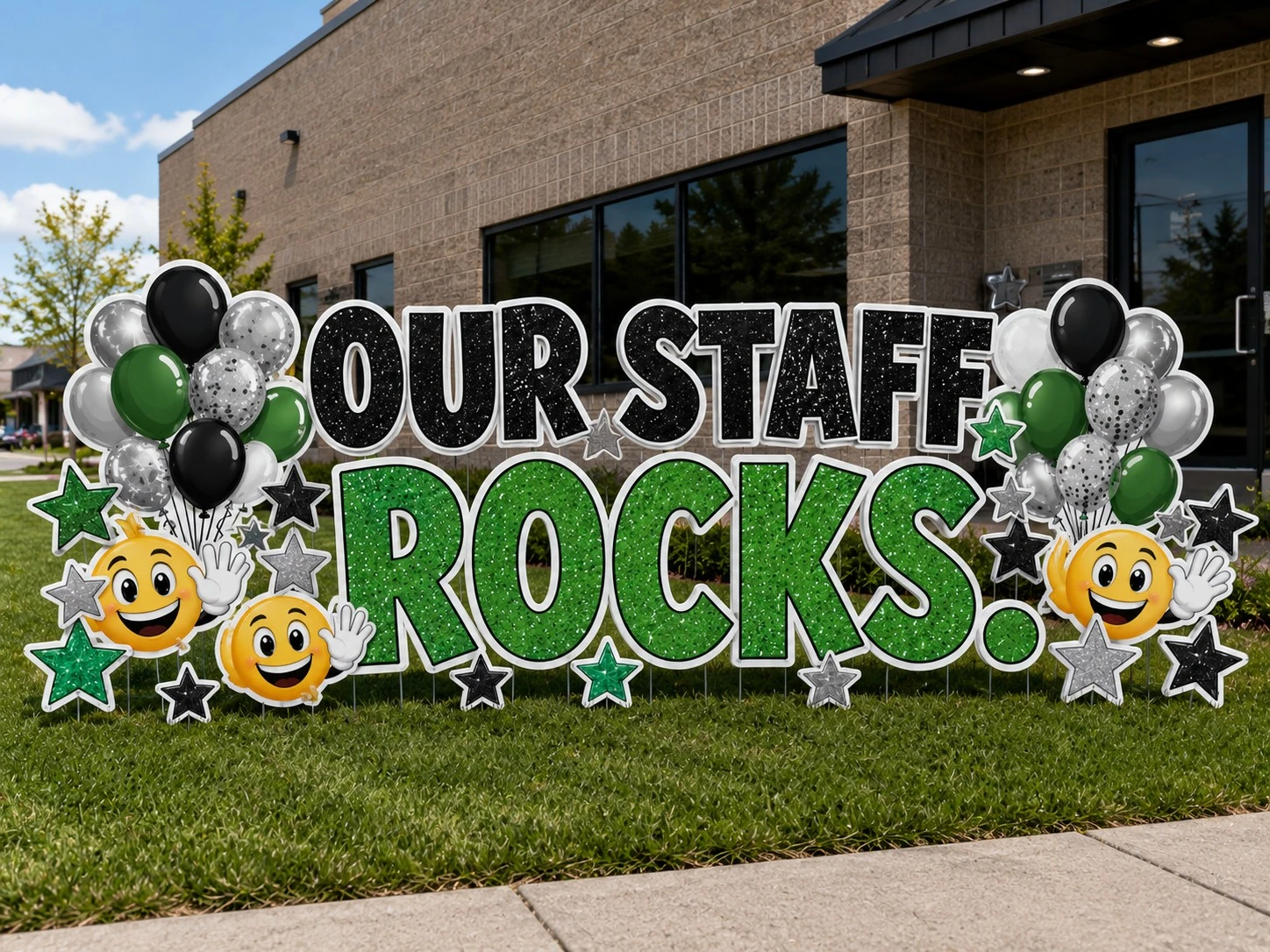 Our Staff Rocks special events yard sign sample setup
