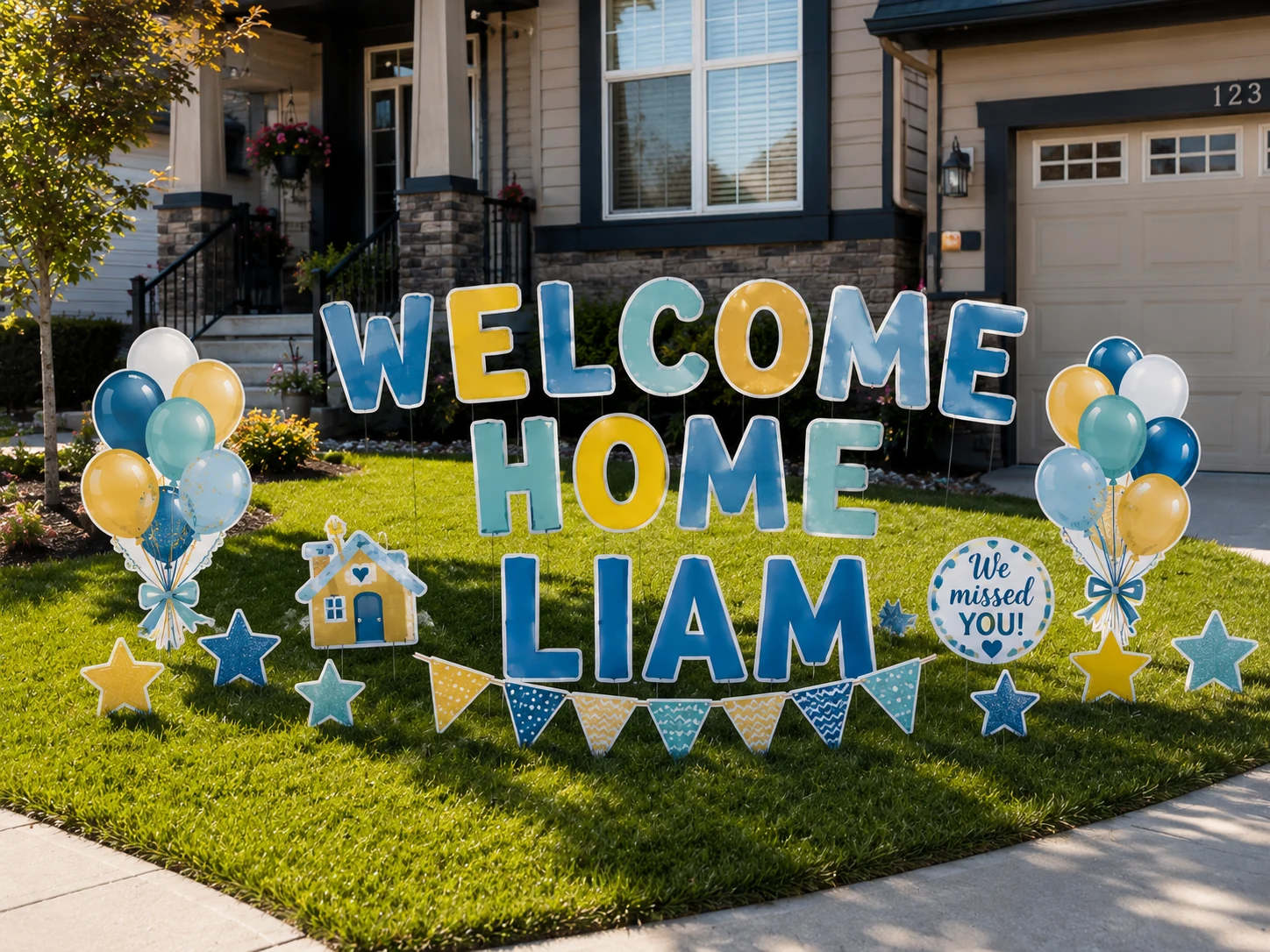 Welcome Home Liam special events yard sign sample setup